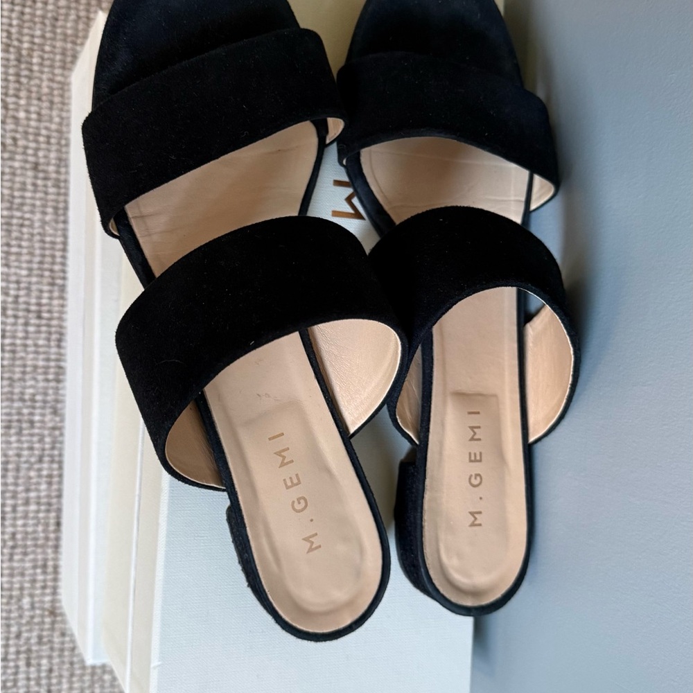 M. Gemi Black Suede Double-Band Slide Mules